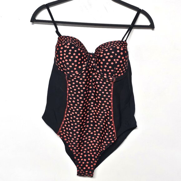 Donatella Ditsy Dot Seamed One Piece Swimsuit. Size XL. Black white and red in - Picture 1 of 5